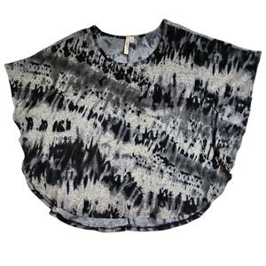 Susan Lawrence Gray Black Tie Dye Dolman Sleeve Top M